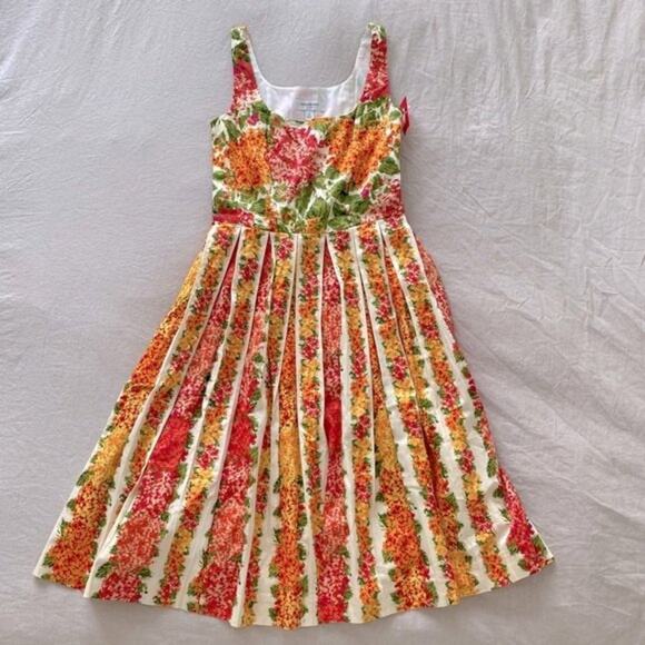 NWT Isaac Mizrahi Orange Red Pink Floral Pleated Dress Size 4 - Picture 5 of 11